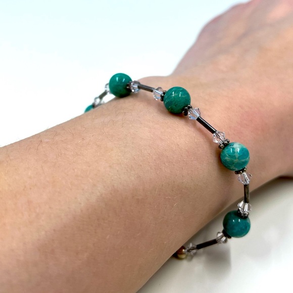 Vintage 925 Silver, Swarovski Crystal, Glass Bead & 925 Silver Bead Bracelet - Picture 3 of 7